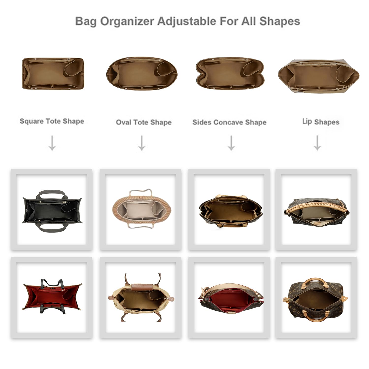 ZTUJO Purse Organizer Insert For Handbag & Tote Shaper,Tote Bag Organizer Insert For Speedy Neverful, 6 Sizes(Small, Silky Brown)
