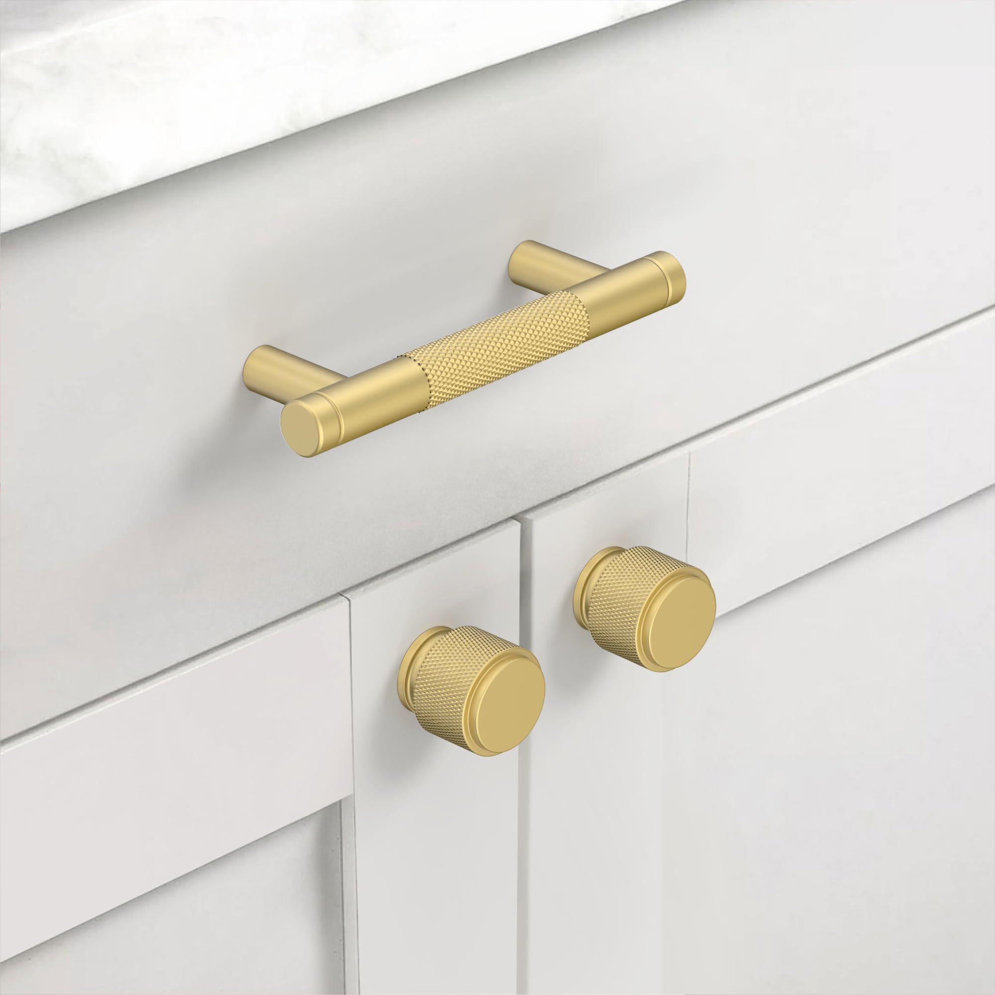 Asidrama 10 Pack 3 Inch(76mm) Matte Black and Champagne Bronze Cabinet Pulls Knurled Cabinet Handles Cupboard Handles Kitchen Cabinet Hardware for Cupboard Drawer Pulls
