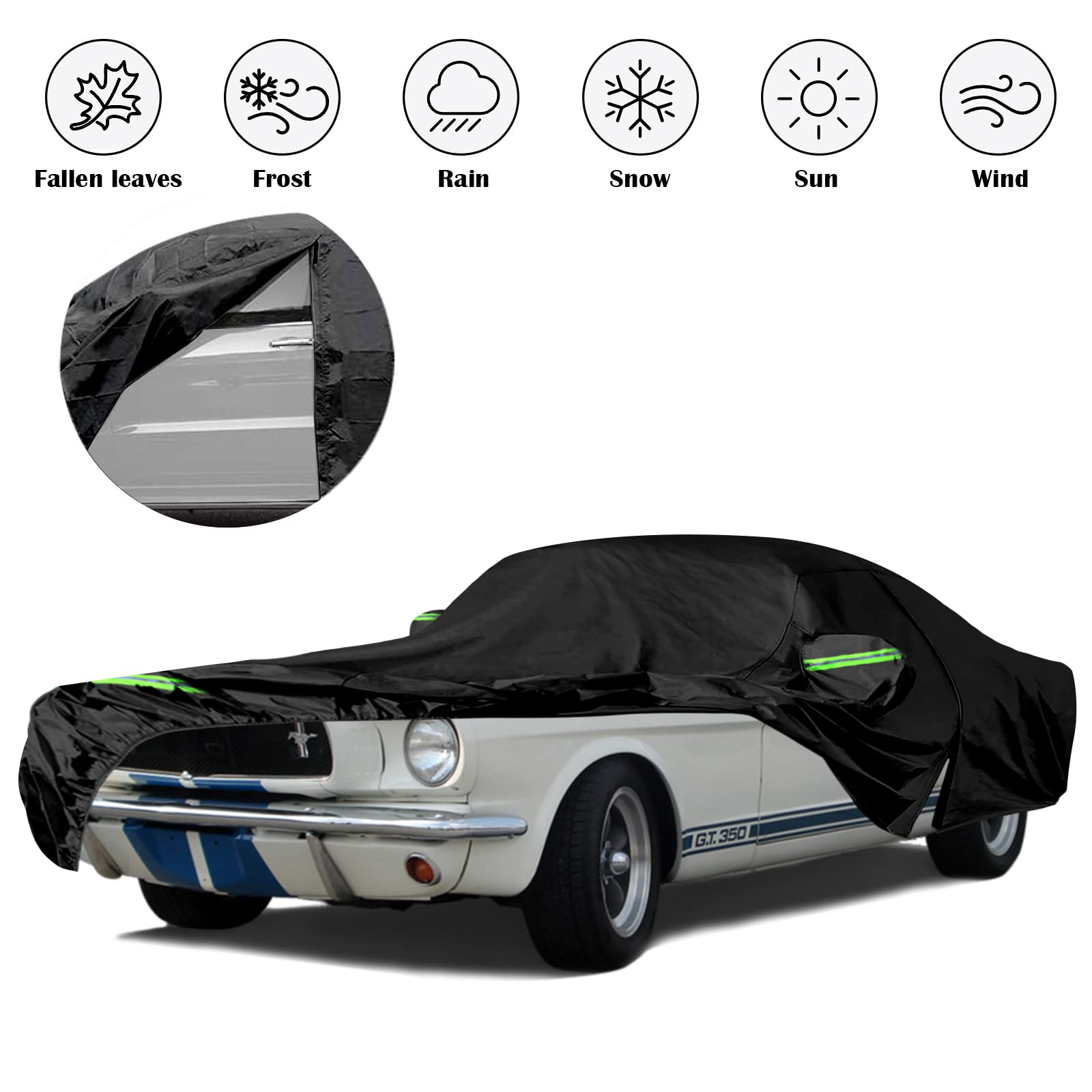 Waterproof Car Cover Replace for 1964-1978 Ford Mustang, 6 Layers All Weather Custom-Fit Mustang Full Car Covers with Zipper Door for Snow Rain Dust Hail Protection (1964-1978)