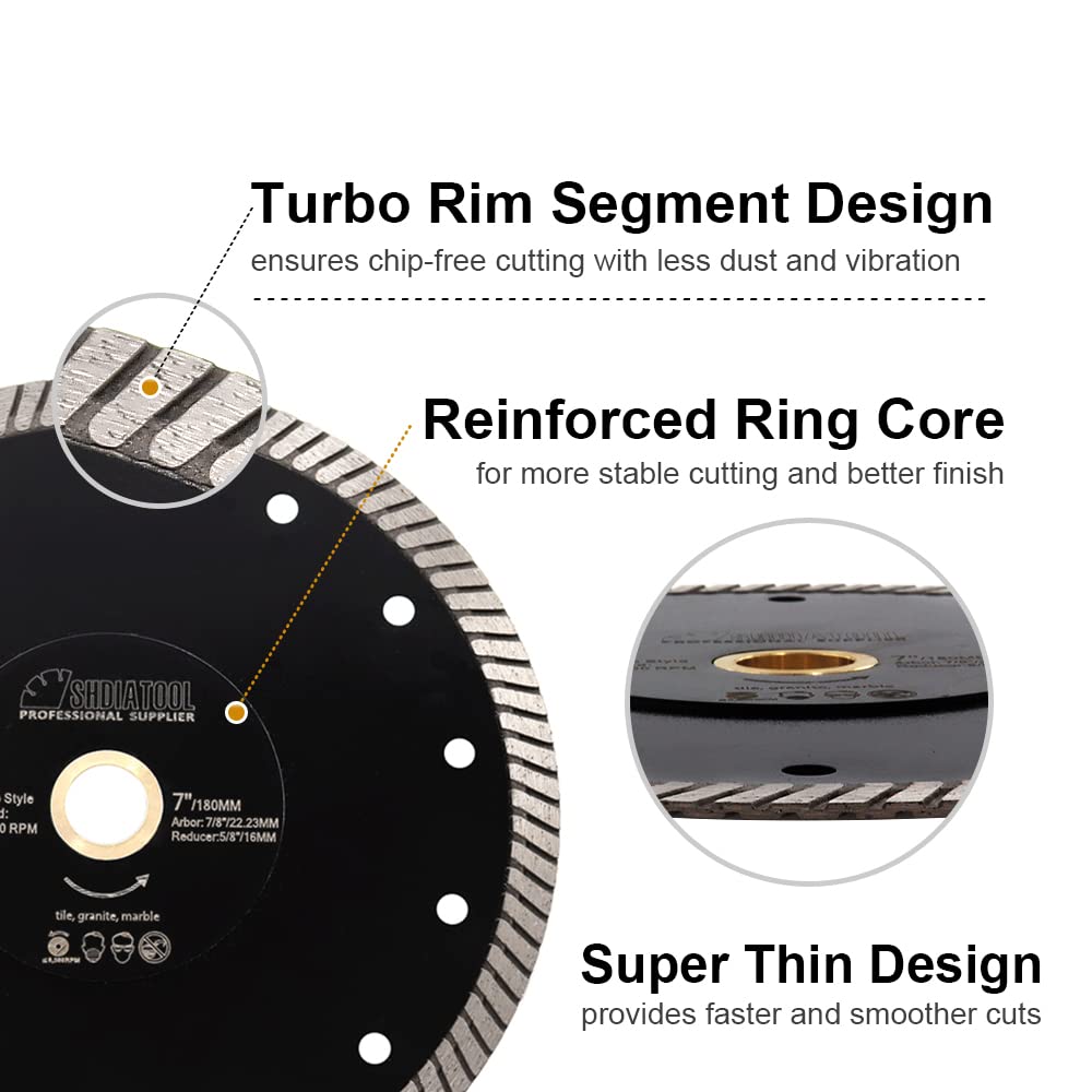 SHDIATOOL Super Thin Diamond Turbo Saw Blade 4 Inch Cutting Porcelain Ceramic Tile Granite Dia 105mm