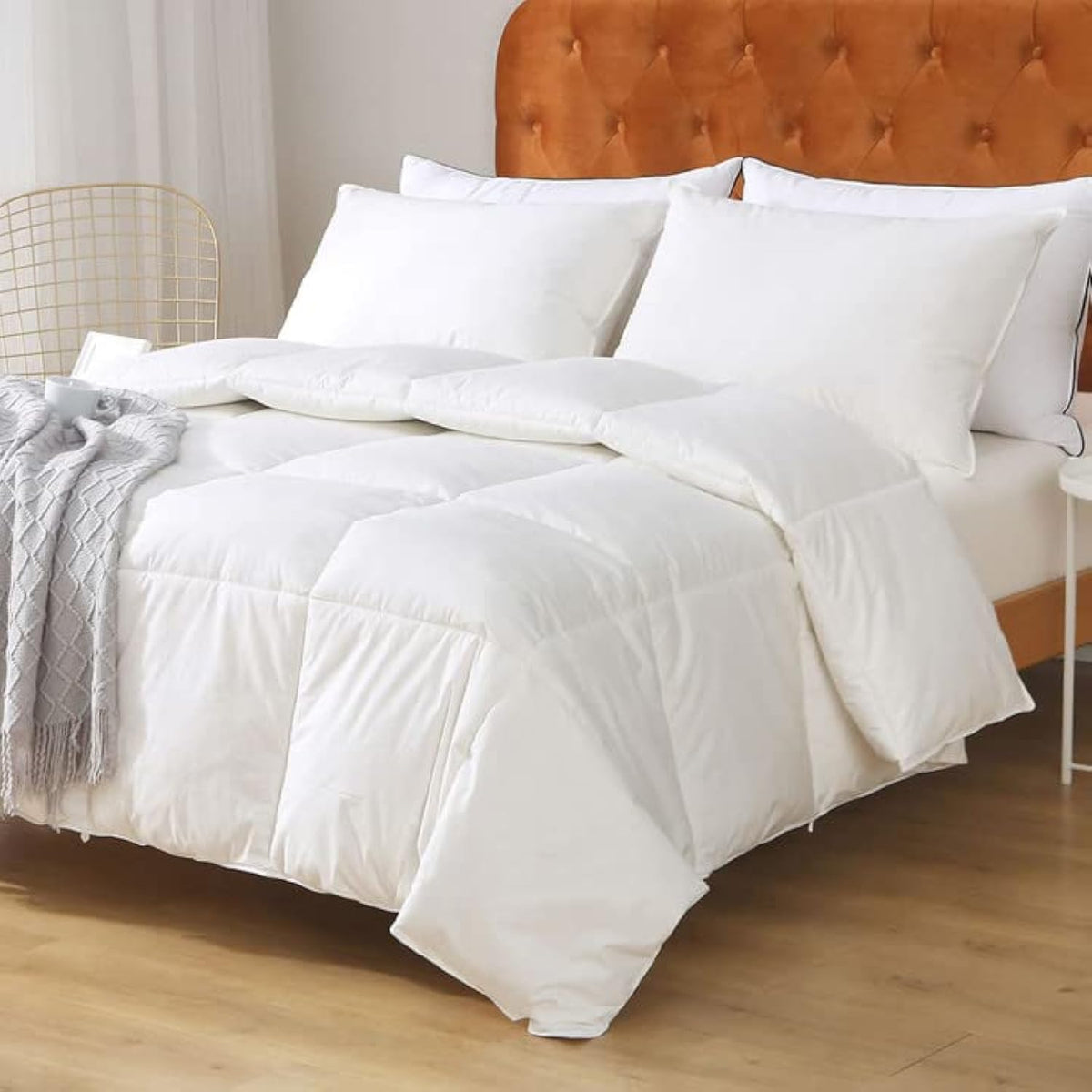 Gray Feathers Down Comforter Twin - 100% Organic Cotton, Medium Warm All Seasons Machine Washable Duvet Insert with Tabs (68x90, Mirage Grey)