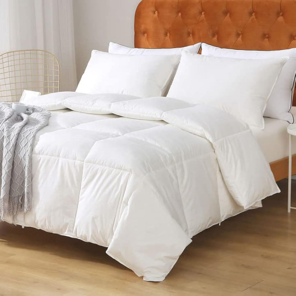 Gray Feathers Down Comforter Twin - 100% Organic Cotton, Medium Warm All Seasons Machine Washable Duvet Insert with Tabs (68x90, Mirage Grey)