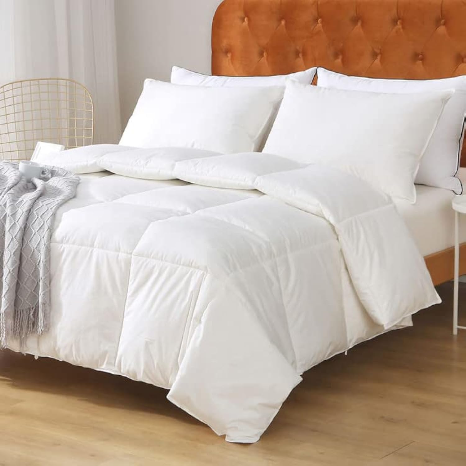 Gray Feathers Down Comforter Twin - 100% Organic Cotton, Medium Warm All Seasons Machine Washable Duvet Insert with Tabs (68x90, Mirage Grey)