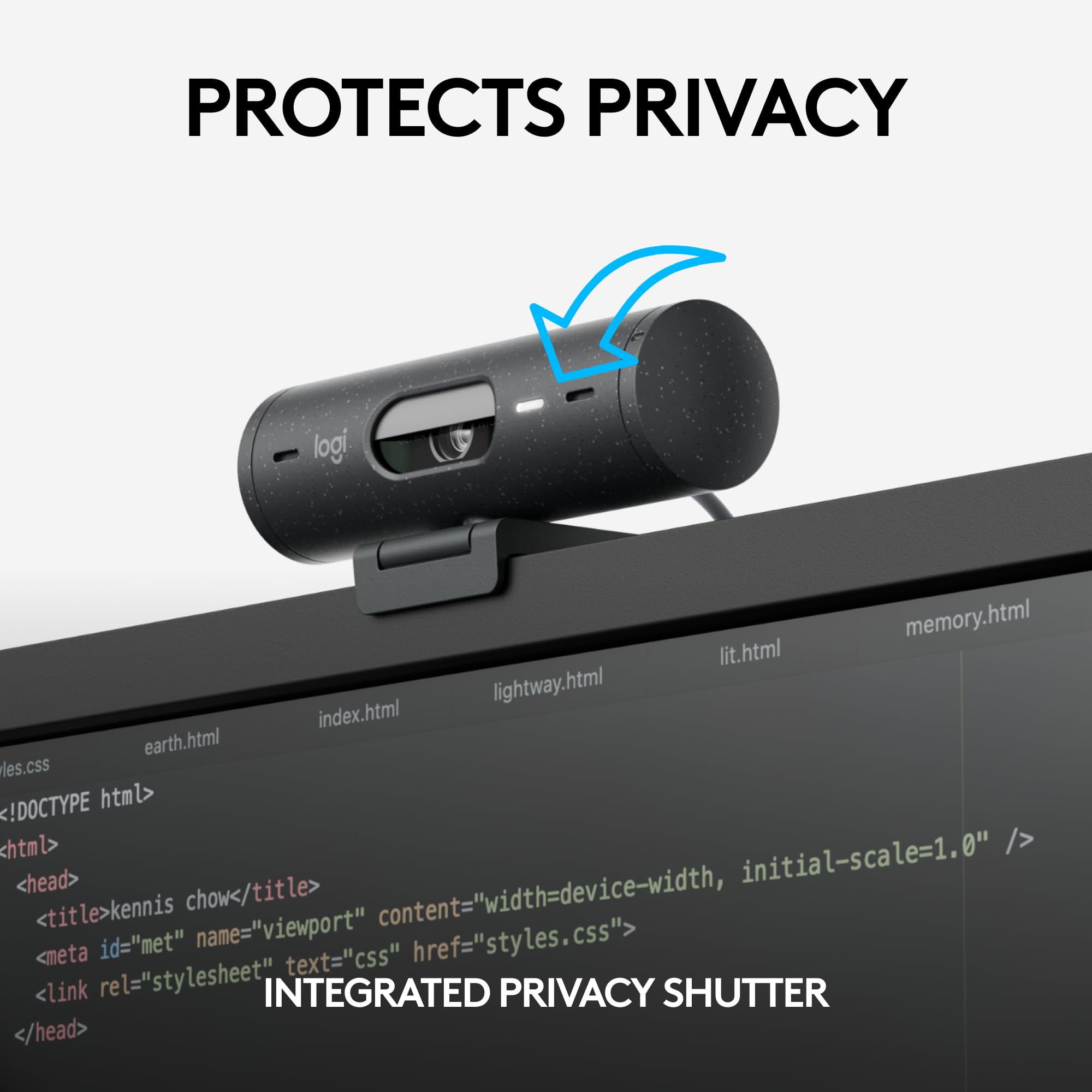 Logitech Brio 505 Full HD 1080p Webcam with auto Light Correction, framing, Dual Noise Reduction mics, Privacy Shutter - Works with Teams, Meet, Zoom, TAA Compliant.