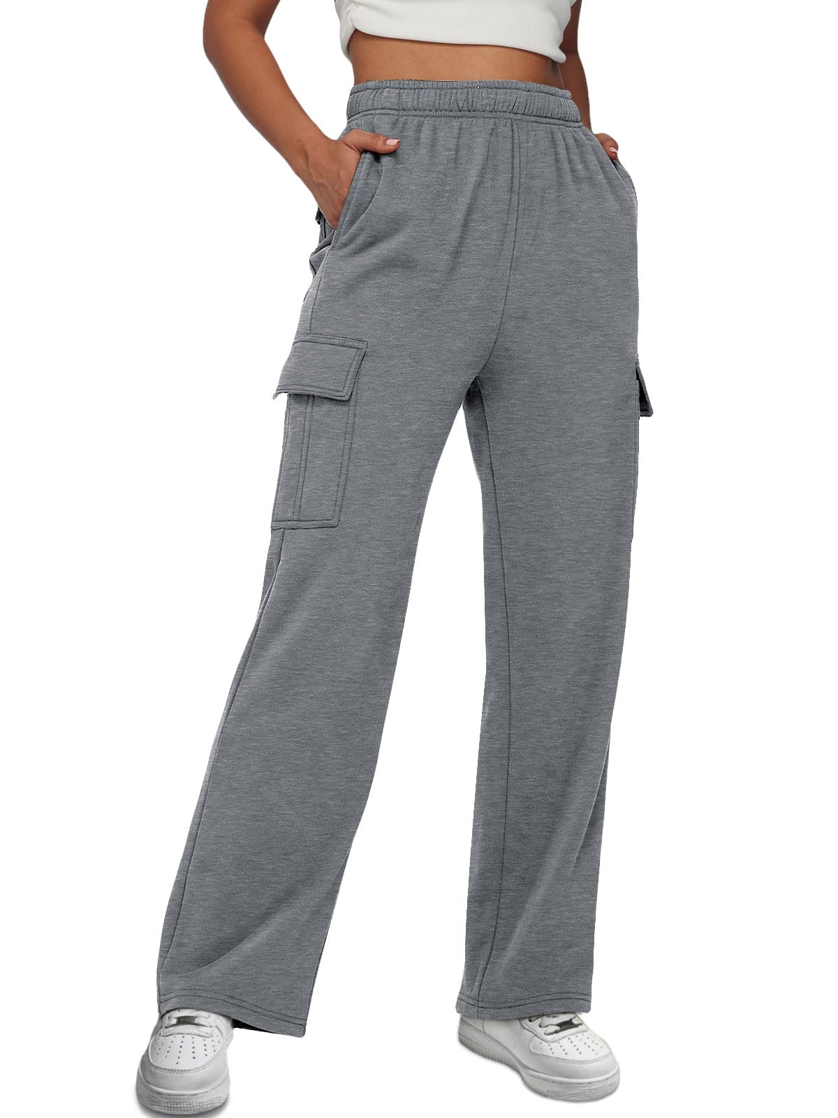 AUTOMET Womens Cargo Sweatpants Baggy Fleece High Waisted Joggers Sweat Pants Athletic Pants