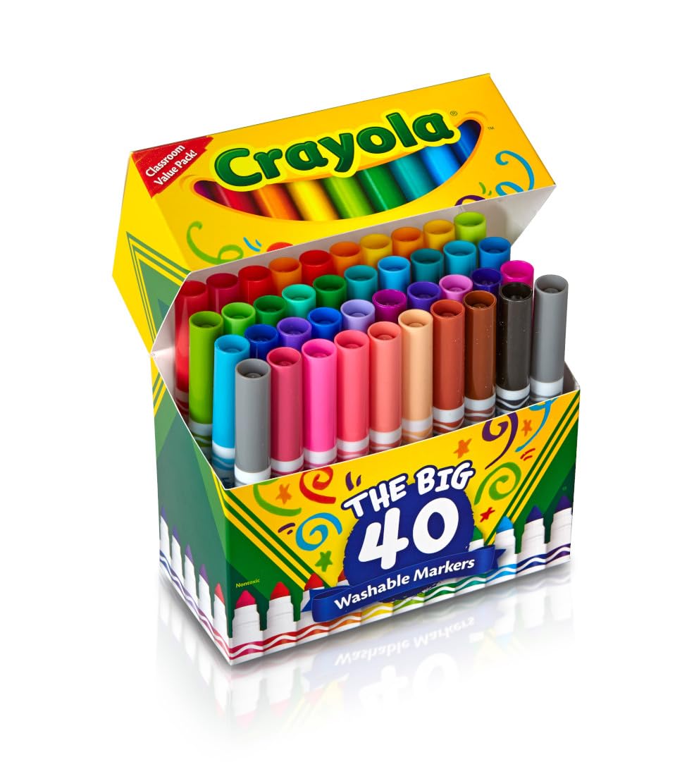Crayola Ultra Clean Fine Line Washable Markers (40ct), School Supplies, Classroom Teacher Must Haves, Homeschool Essentials, Gifts for Kids, Ages 3, 4, 5