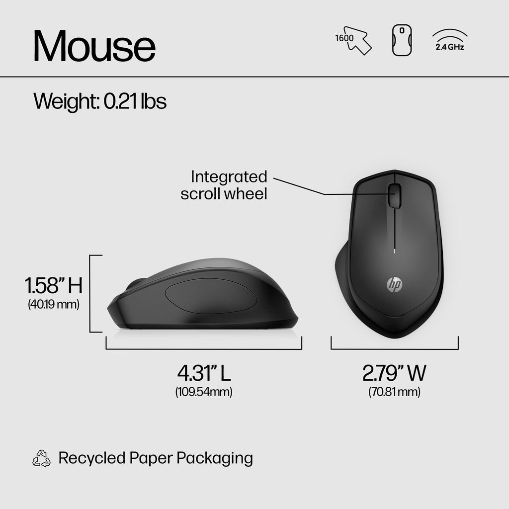 HP 920 Ergonomic Vertical Mouse Wireless Bluetooth 5.3 & USB Dongle, 5 Programmable Buttons, 16 Week Battery, Multi-Device, Multi-OS