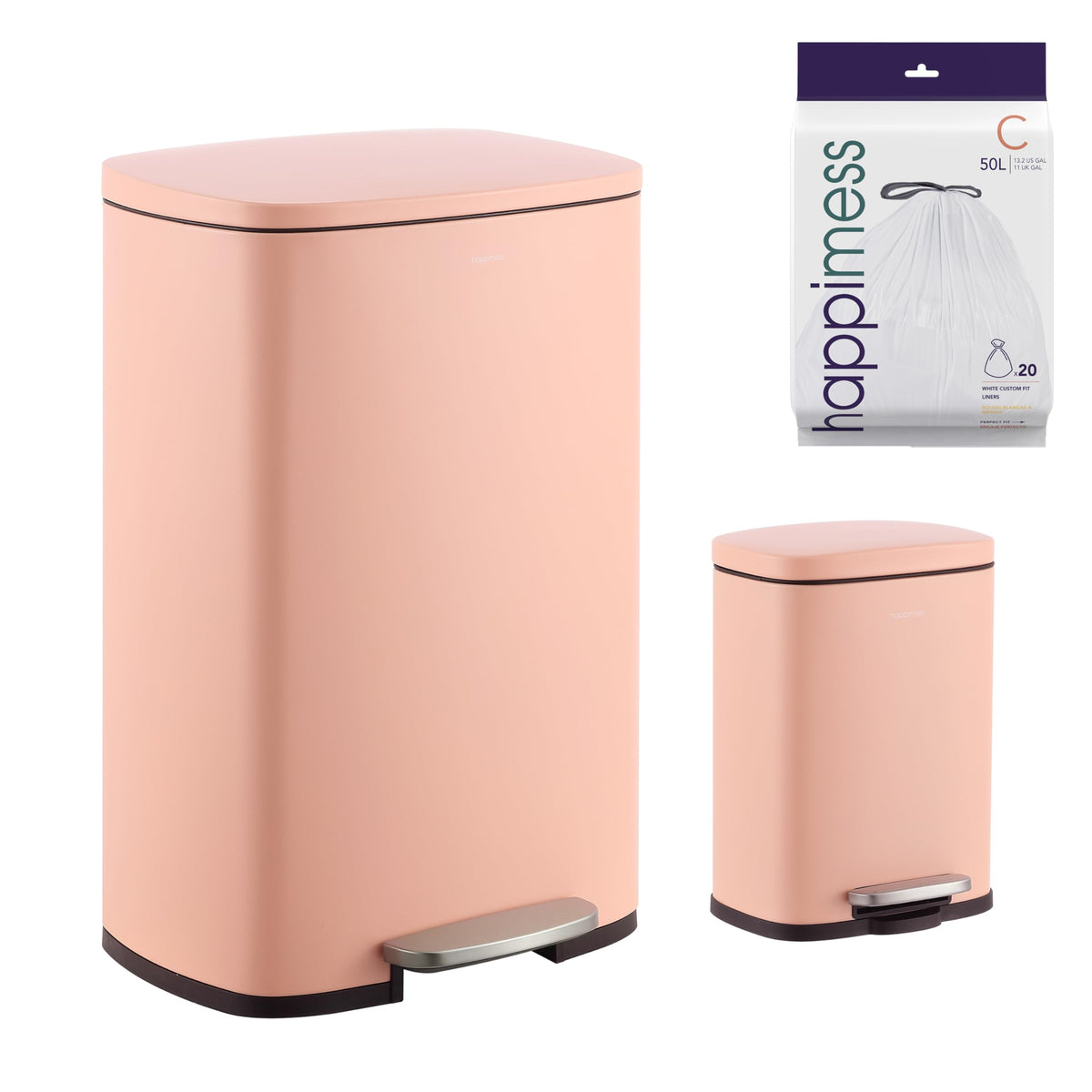 happimess HPM1006B Connor Rectangular 13-Gallon Trash Can with Soft-Close Lid and Free Mini Trash Can, Fingerprint Resistant, Modern, Minimalistic for Home, Kitchen, Office, Bathroom, Black