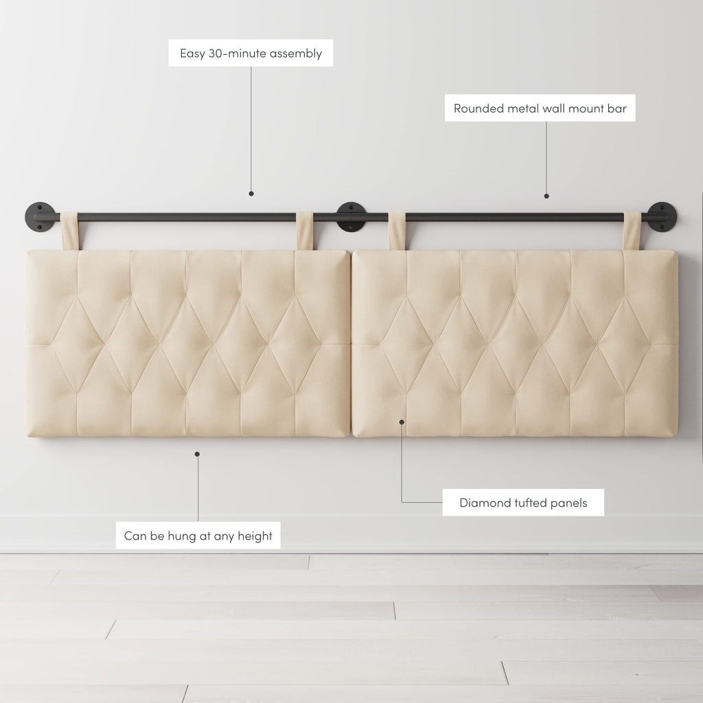 Nathan James Harlow Modern Wall Mount Hanging Headboard, Queen, Brown Faux Leather