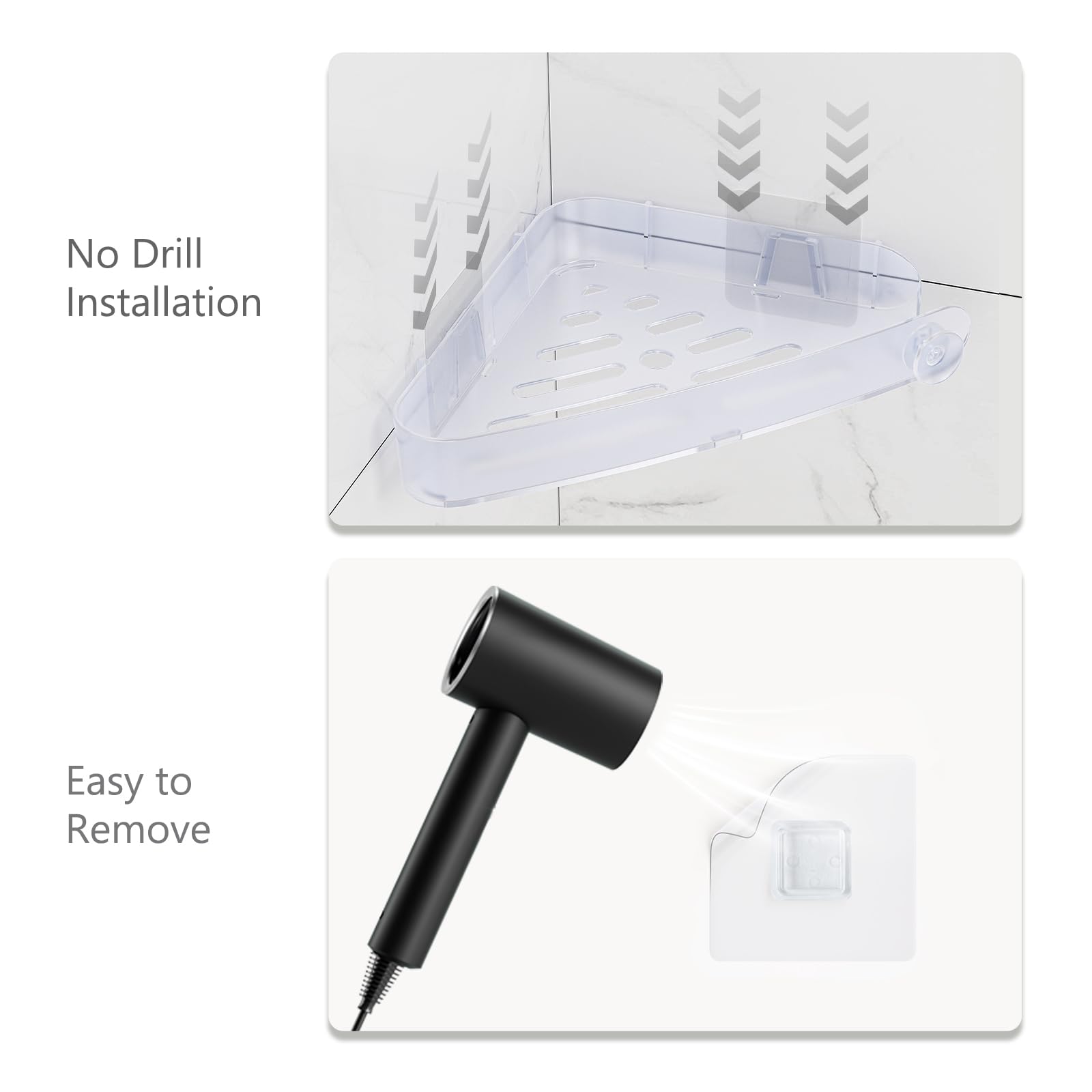 Sotfamily Plastic Shower Caddy Corner (for 90° Only), 2 Pack Adhesive Corner Shower Shelves for Bathroom Organizers and Storage, Black