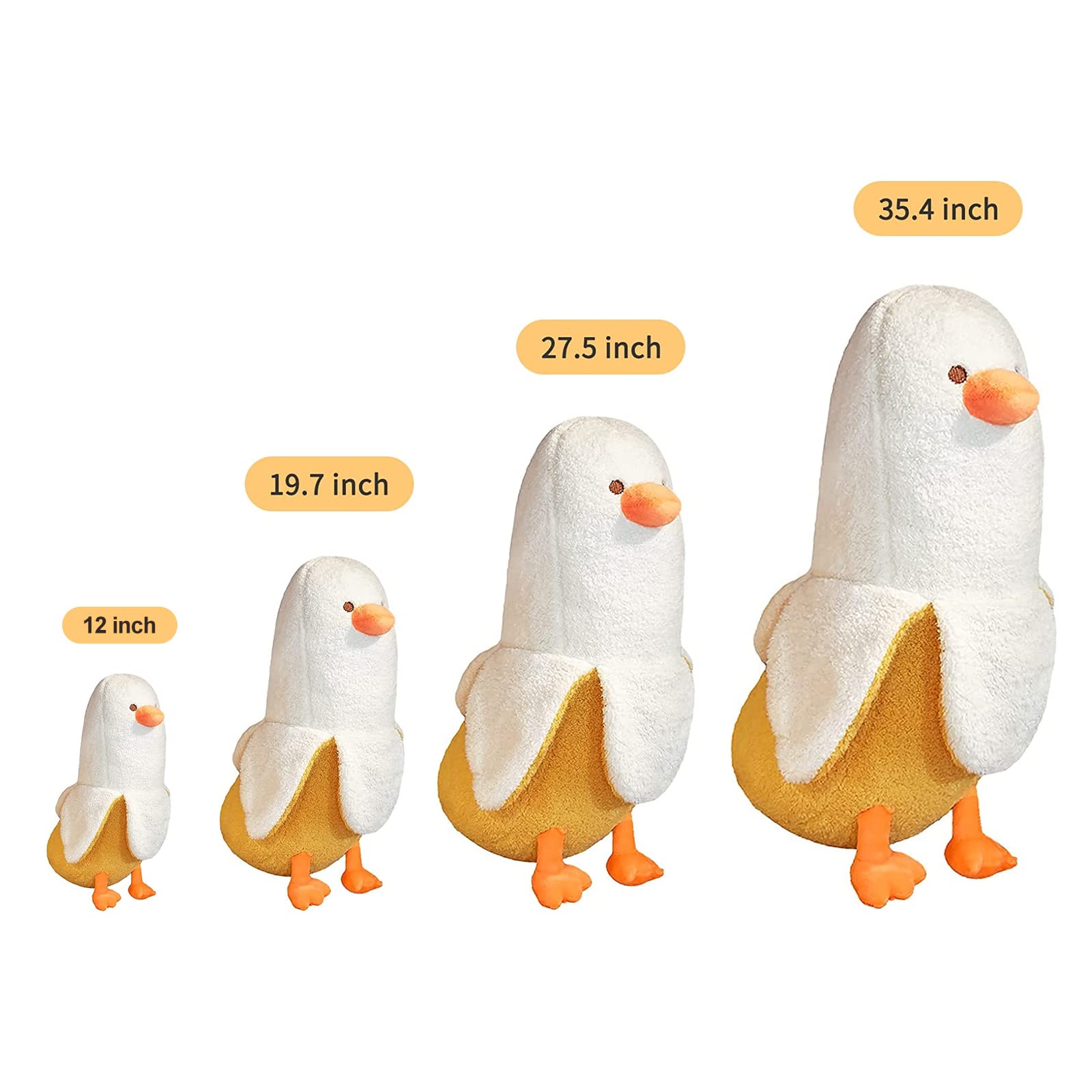 PEACH CAT Cute Banana Duck Stuffed Animal Long Banana Chef Duck Plush Pillow for Girls and Boys White 12"