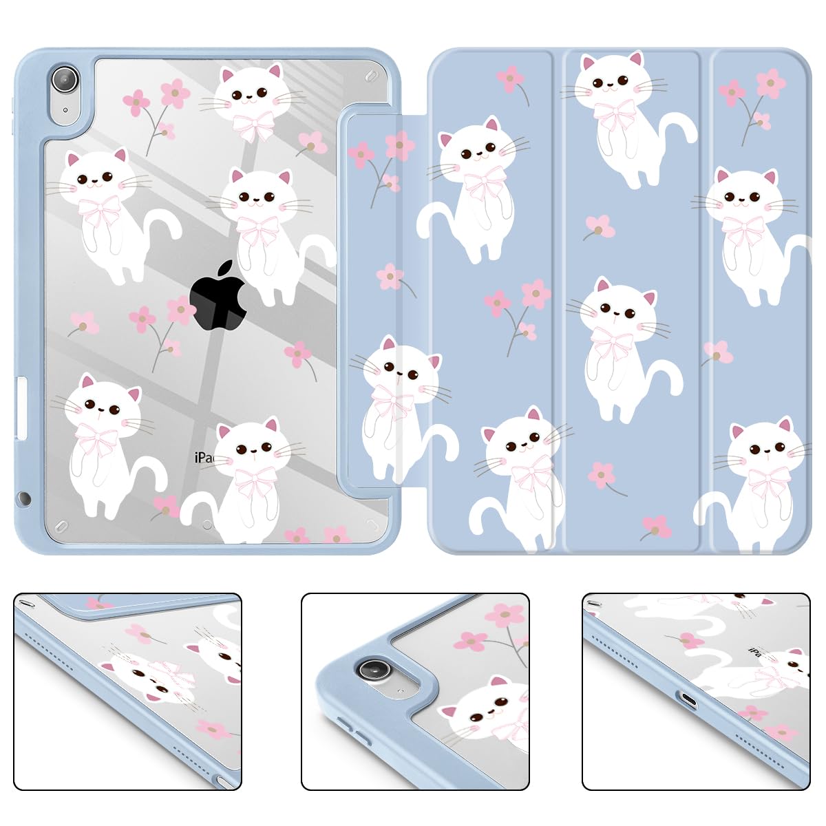Tuiklol Case for iPad Air 11 Inch M4 2026 / Air 11 Inch M3 2025 / Air 11 Inch M2 2024 / iPad Air 10.9 Inch 2022 2020, Buit in Pencil Holder with Shockproof Cover Clear Transparent Back, Black Flower
