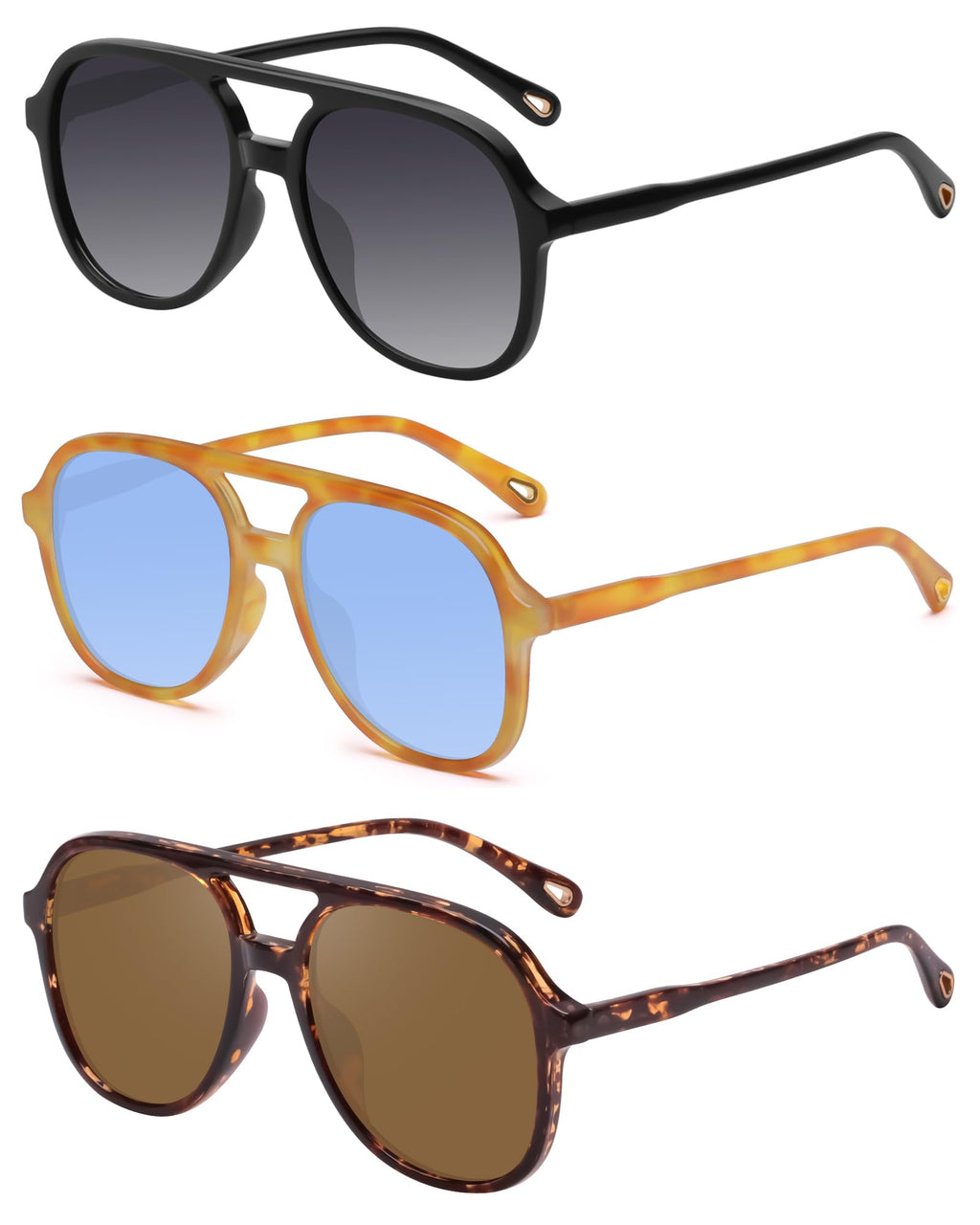 YDAOWKN Retro Square Aviator Sunglasses for Womens Mens Vintage 70s Double Bridge Sun Glasses