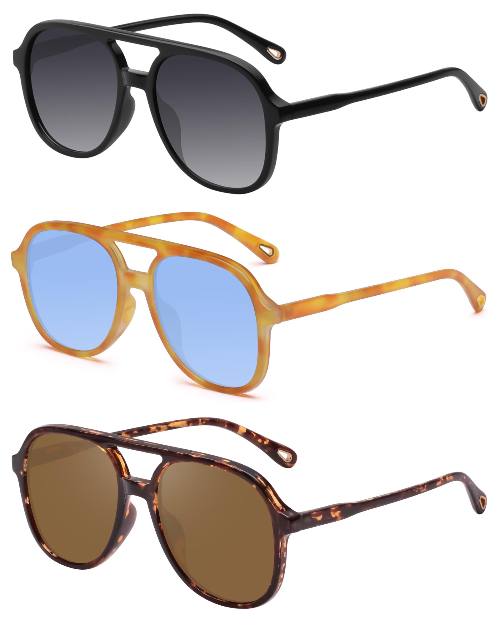 YDAOWKN Retro Square Aviator Sunglasses for Womens Mens Vintage 70s Double Bridge Sun Glasses