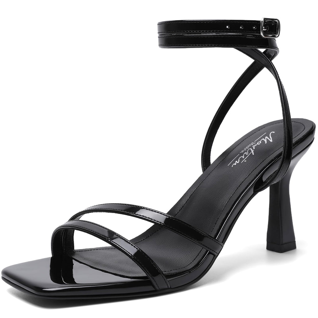 Mostrin Strappy Kitten Heels for Women Square Open Toe Heels Ankle Strap Lace Up Heeled Sandals for Party, Prom