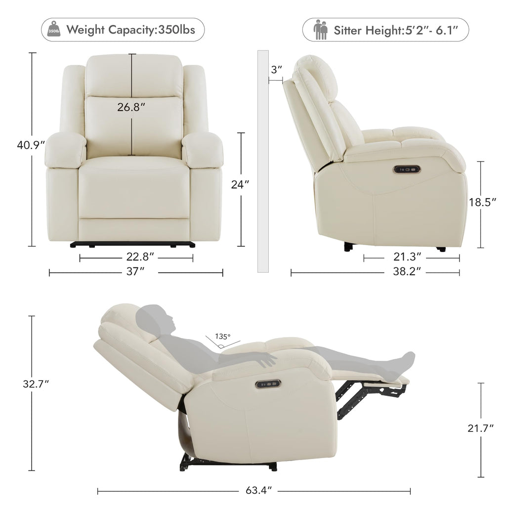 Watson & Whitely Genuine Leather Power Recliner Chairs for Adults, Wall Hugger RV Recliner with Power Headrest & Charging Ports, Electric Recliner Sofa Chair for Living Room, Black