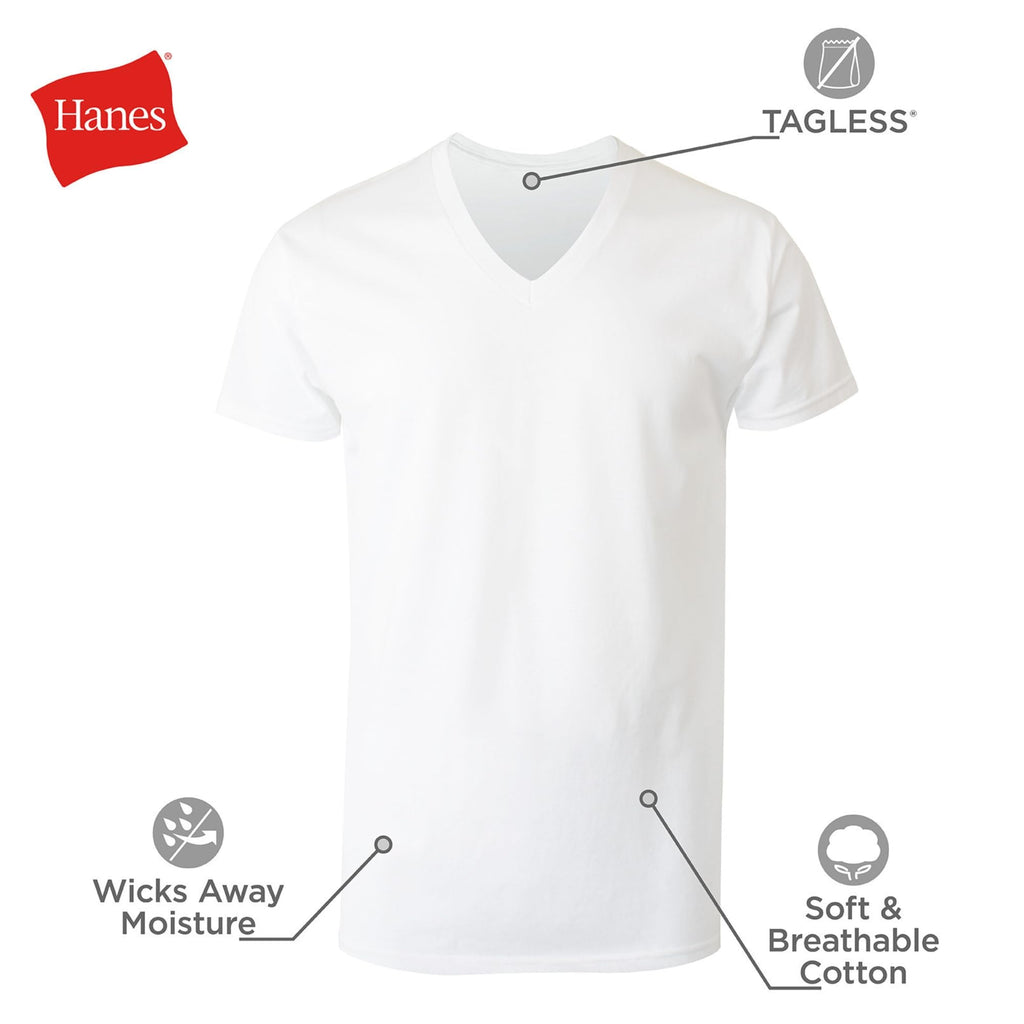 Hanes Men's Undershirts T-Shirt Pack, V-Neck Cotton Tees for Men, Moisture-Wicking, Odor Control, White Multi-Pack