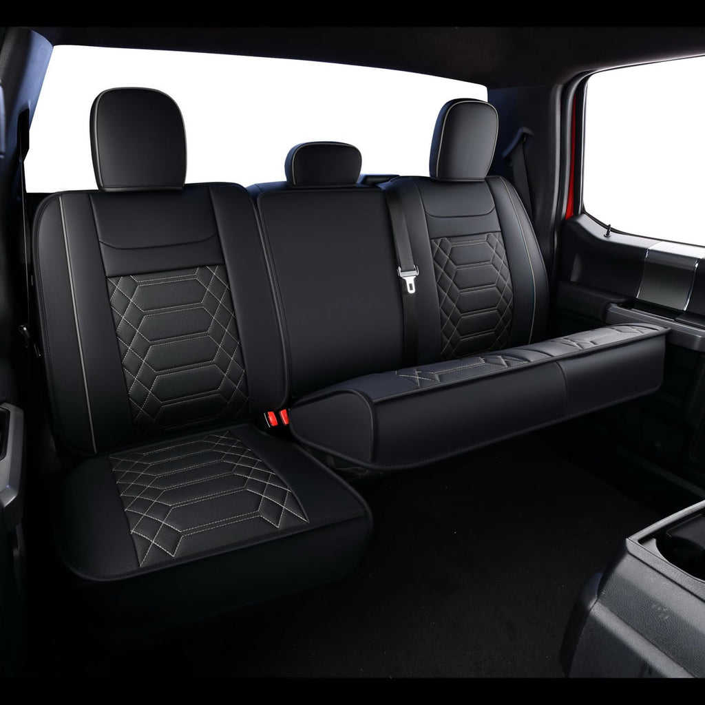 RISINGSTAR Silverado Sierra Front Seat Covers Faux Leather, Fit for 2007-2026 Chevy Silverado GMC Sierra 1500/2500HD/3500HD Crew Double Regular Cab(Front Pair, Black 2 pcs)