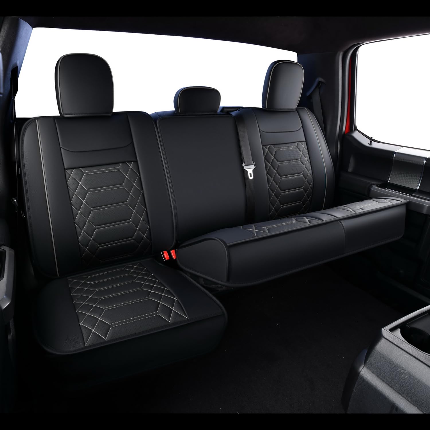 RISINGSTAR Silverado Sierra Front Seat Covers Faux Leather, Fit for 2007-2026 Chevy Silverado GMC Sierra 1500/2500HD/3500HD Crew Double Regular Cab(Front Pair, Black 2 pcs)