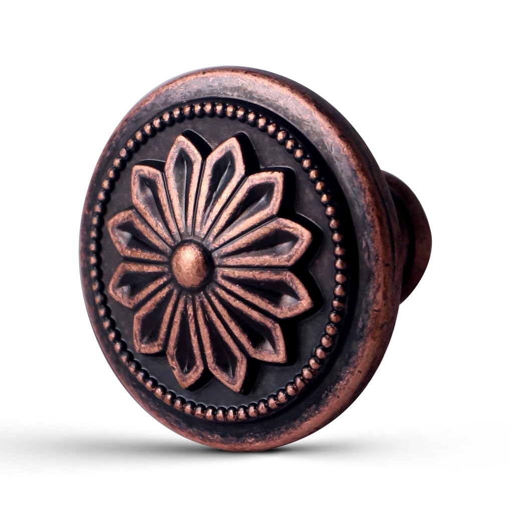 4 Pack Antique Brass Cabinet Knobs Vintage,1-2/5" Round Antique Kitchen Handles for Cabinets and Drawers Vintage Brass Dresser Drawer Knobs