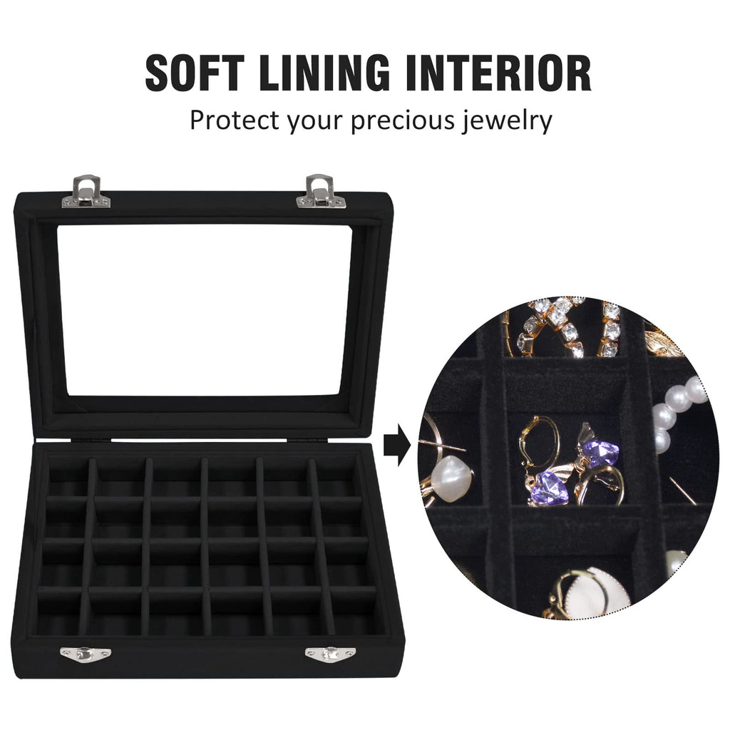 Vicoter Velvet Jewelry Box 24 Grid Jewelry Ring Display Organiser Box Tray Holder Earrings Storage Case for Girls Wife Mom Women (Beige)