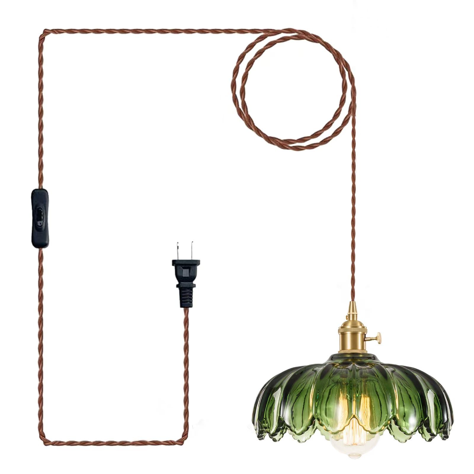 XZHGCEE Plug in Pendant Light: Amber Hanging Lamp Plug in Pendant Lamp, Glass Pendant Lighting for Kitchen Island, Bedroom, Dining Room, Living Room, No Bulb