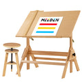 MEEDEN Wood Drafting Table & Stool Set,Artist Stool and Craft Table with Adjustable Height,Tiltable Tabletop for Artwork, Graphic Design, Reading, Writing