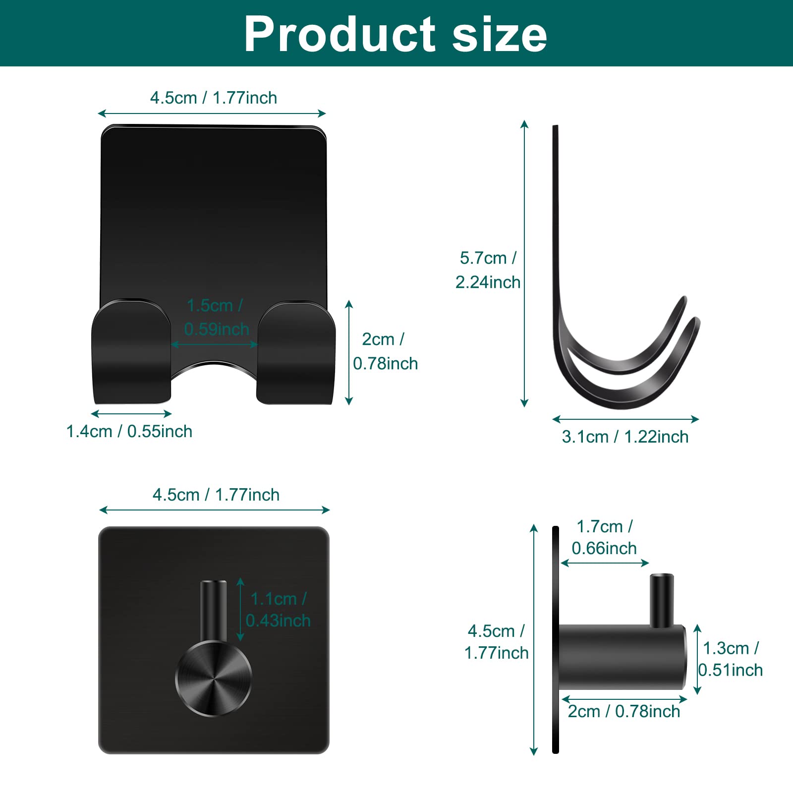CGBE Shower Holders for Razors, 2 Pack Squeegee Holder and 2 Pack Razor Holder, Razors Holder for Shower Heavy Duty Waterproof Hook for Squeegee Loofah - Black