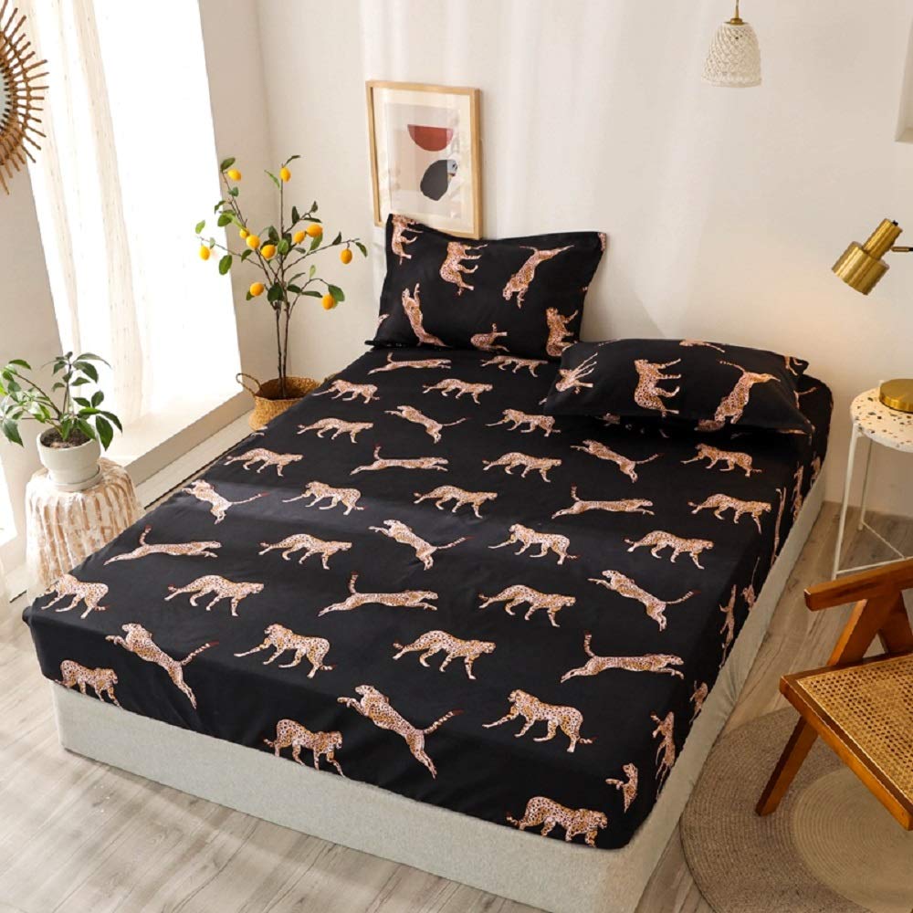 Bedding Fitted Sheet with Deep Pocket,3D Pattern Printed Fabric Bed Sheets (Black Butterfly,Twin)