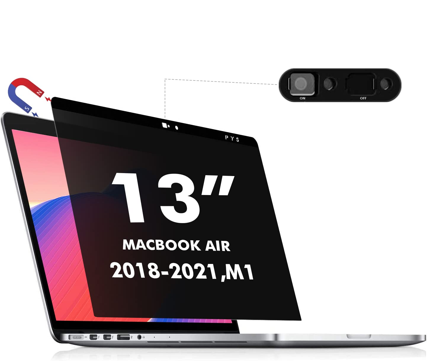 PYS MacBook Air 13.6 Inch Magnetic Privacy Screen for M2 Chip 2022 (A2681) - Removable Anti-Spy Laptop Shield