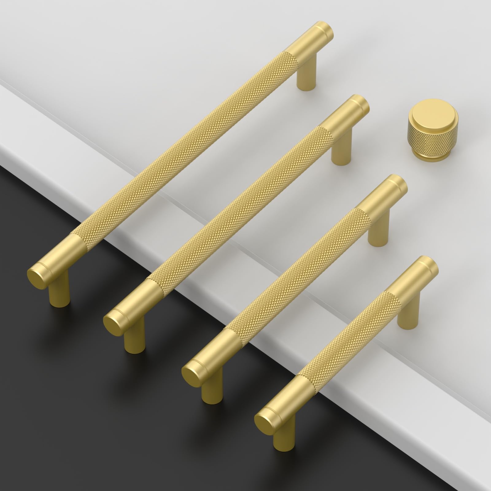 Asidrama 10 Pack 3 Inch(76mm) Matte Black and Champagne Bronze Cabinet Pulls Knurled Cabinet Handles Cupboard Handles Kitchen Cabinet Hardware for Cupboard Drawer Pulls