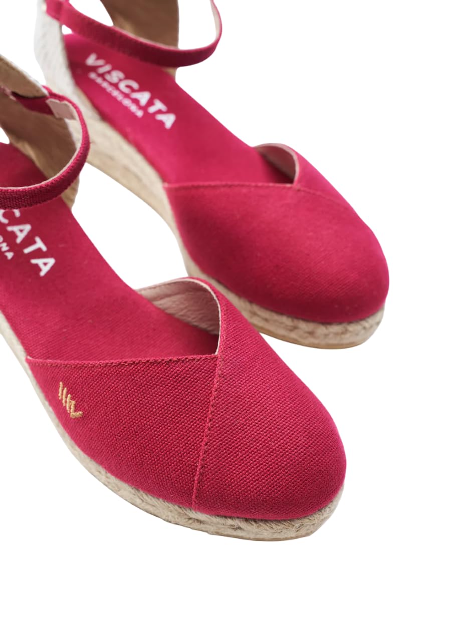 Viscata Pubol Espadrille Canvas Low Wedges with Ankle Strap Spain Handmade 2” Heel Women's Sandals with Breathable Organic Cotton Canvas and 100% Natural Jute for all Occasions: Casual, Work, Party