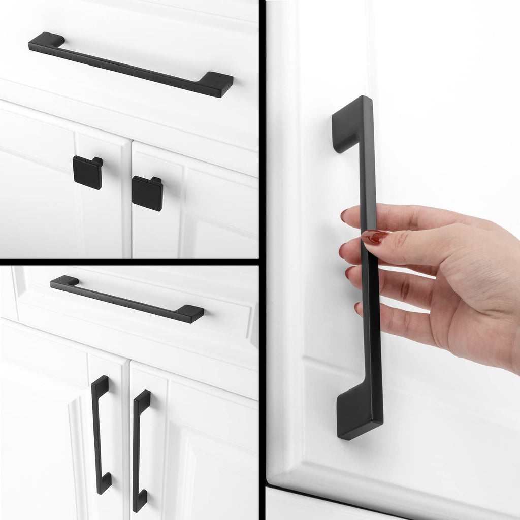 KOOFIZO 10 Pack Black Cabinet Knobs Matte Black Drawer Knobs K03 Square Single Hole Cabinet Pulls for Cabinets Drawer Dresser Cupboard Bedroom Closet Bathroom Vanity