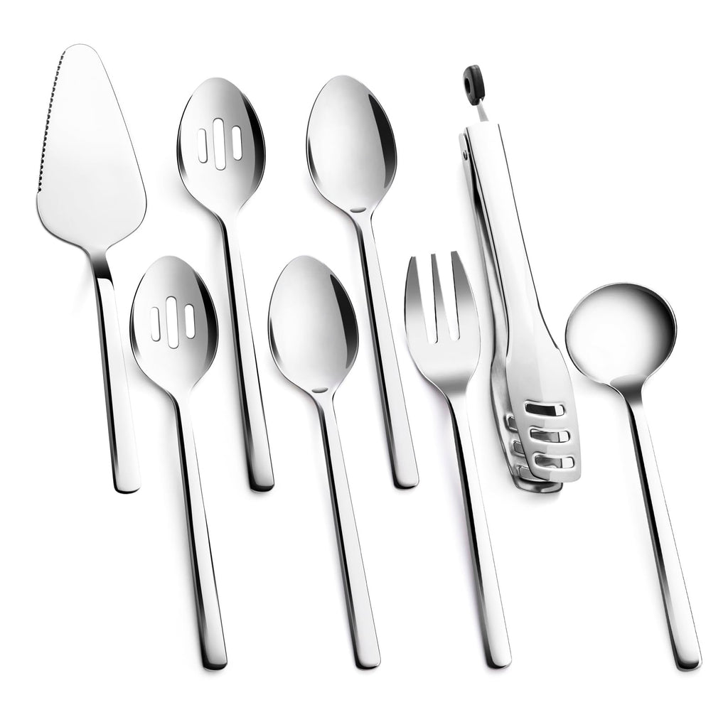 KINGSTONE Large Hostess Gold Serving Utensils Set,18/10 Stainless Steel Heavy Duty 10inch Serving Spoons,Slotted Spoons,Serving Fork,Serving Tongs, Cake Pie Server For Buffet, Wedding, Party