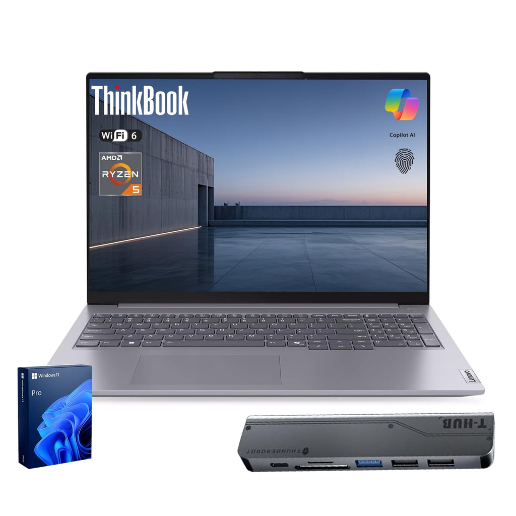 Lenovo ThinkBook 16 Gen 7 Business Laptop, 16” FHD+, AMD Ryzen 5 7533HS, 32GB DDR5, 1TB SSD, Wi-Fi 6, HDMI, Fingerprint, SD Card Reader, HD Webcam with Privacy Shutter, Windows 11 Pro, w/Bundle