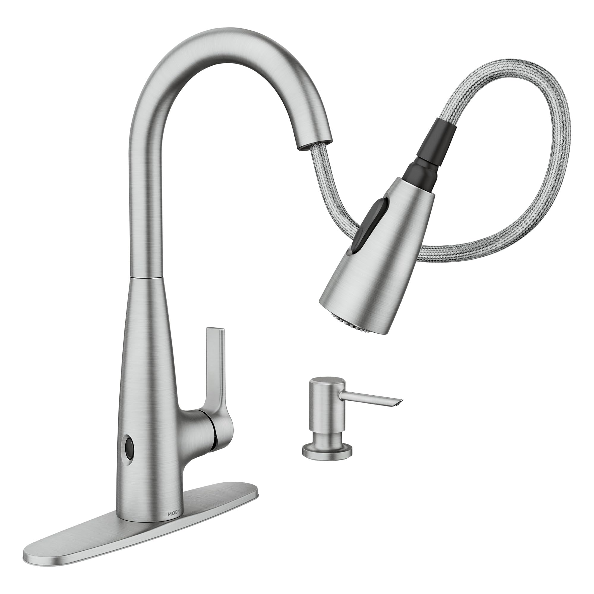 Moen Haelyn Pulldown Kitchen Faucet with Power Boost, 87627 | Pulldown sprayer, Power Boost technology, Soap dispenser included, Chrome finish, High arc faucet