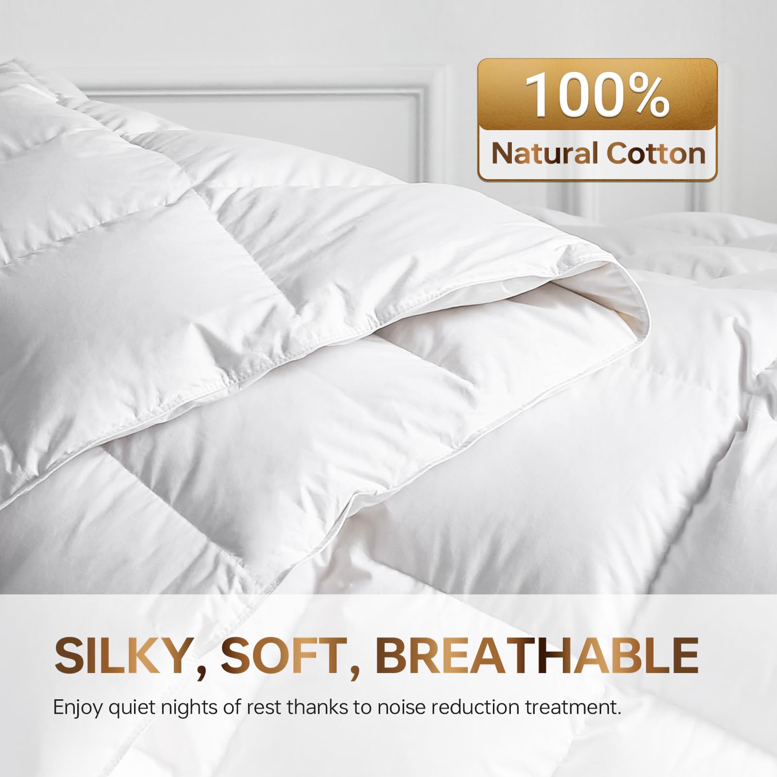 C&W Twin/Twin XL Down Comforter All Season, 750 Fill Power, Duvet Insert, 30oz Fill Weight, 100% Cotton Shell, Noiseless, Breathable, Lightweight, Machine Washable, Baffle Box, White (68"x90")