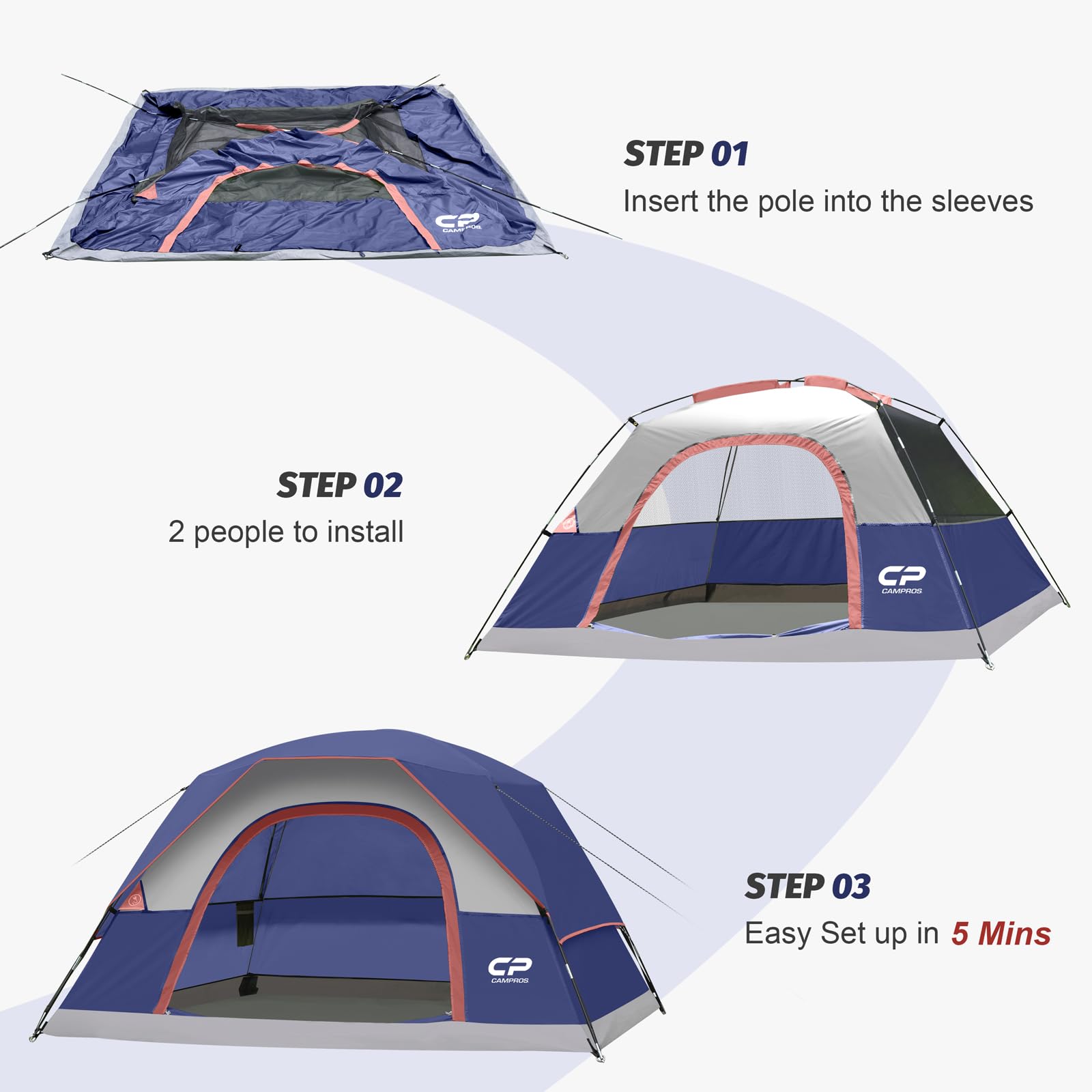 CAMPROS CP Camping Tent 2/4/6 Person, Waterproof Windproof Double Layer Dome Tent, Easy Setup with Large Mesh Windows & Wide Door for Outdoor Camping Backyard