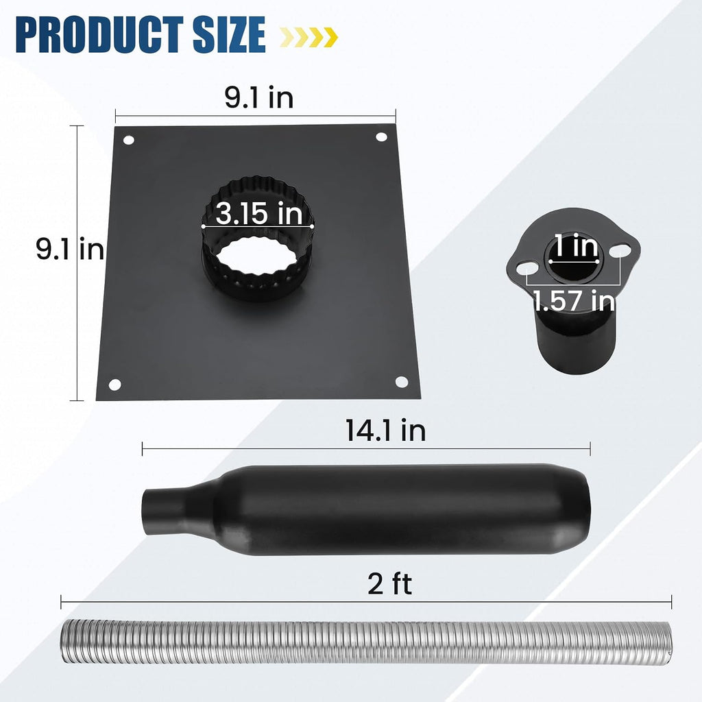 Generator Exhaust Extension Silencer Kit with Three Universal Adapters Compatible ALL Portable Generators with ALL-IN-ONE KIT,Insulated Through-Wall Mounting Plate Safely Vent Exhaust Reduce Noise 55%