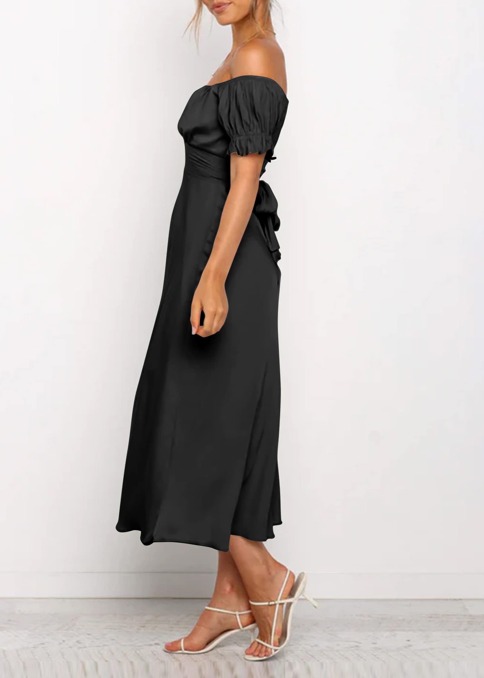 KIRUNDO Women's 2026 Spring Summer Satin Wedding Guest Midi Dress Off The Shoulder Wrap Party Cocktail Formal Prom Dresses