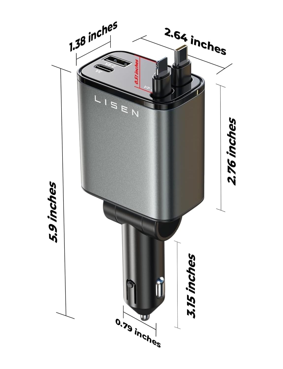 LISEN Retractable Car Charger, 84W Car Charger USB C Fast Charger Adapter for iPhone, Car Accessories for Men Women, Birthday Gifts for Fathers Day for Men Dad Husband, for iPhone 17 16 15 14 13 12 11