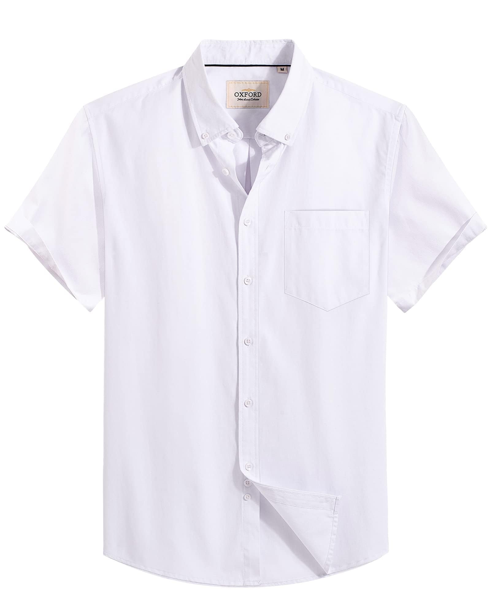 Alimens & Gentle Men's Short Sleeve Oxford Shirt Regular Fit Button Down Collar Shirts with Pocket