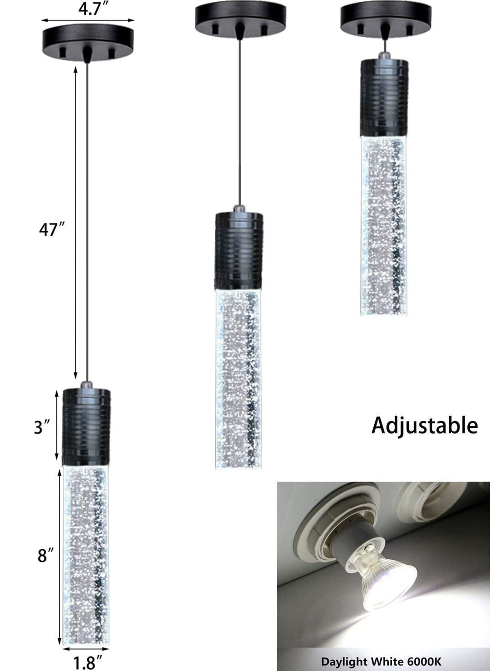 HAIXIANG Modern Kitchen Island Hanging Light Fixtures Crytstal Pendant Lighting for Kitchen Island Chrome Mini Chandelier with 6000K Daylight Bulb