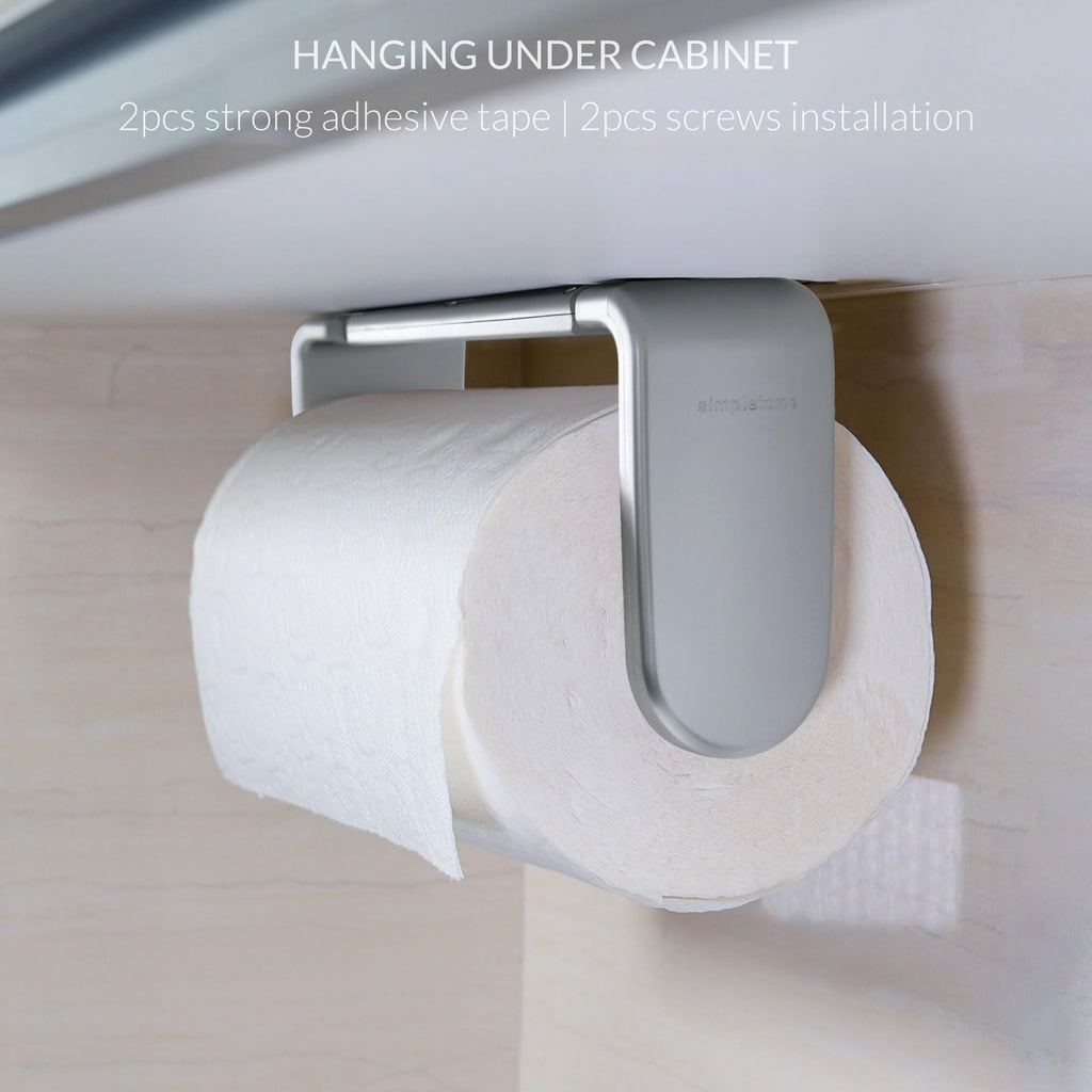 simpletome Paper Towel Holder ONE Hand Tear Adaptive Tension Arm Adjustable Length 9.4-11inch/24-28cm (Black) | adaptive adjustable tension arm | tear one/more sheets at one time | adhesive or drilling | abs plastic | easy to replace