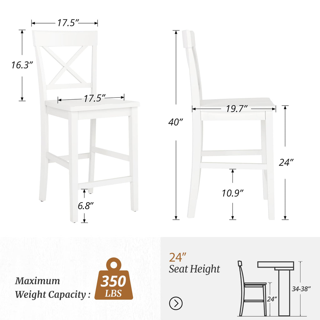 Cozyman Bar Stools Set of 2, 24" H Wooden Counter Stools with Back and Footrest, X-Back Farmhouse Barstools for Kitchen Island, Home Bar, Black
