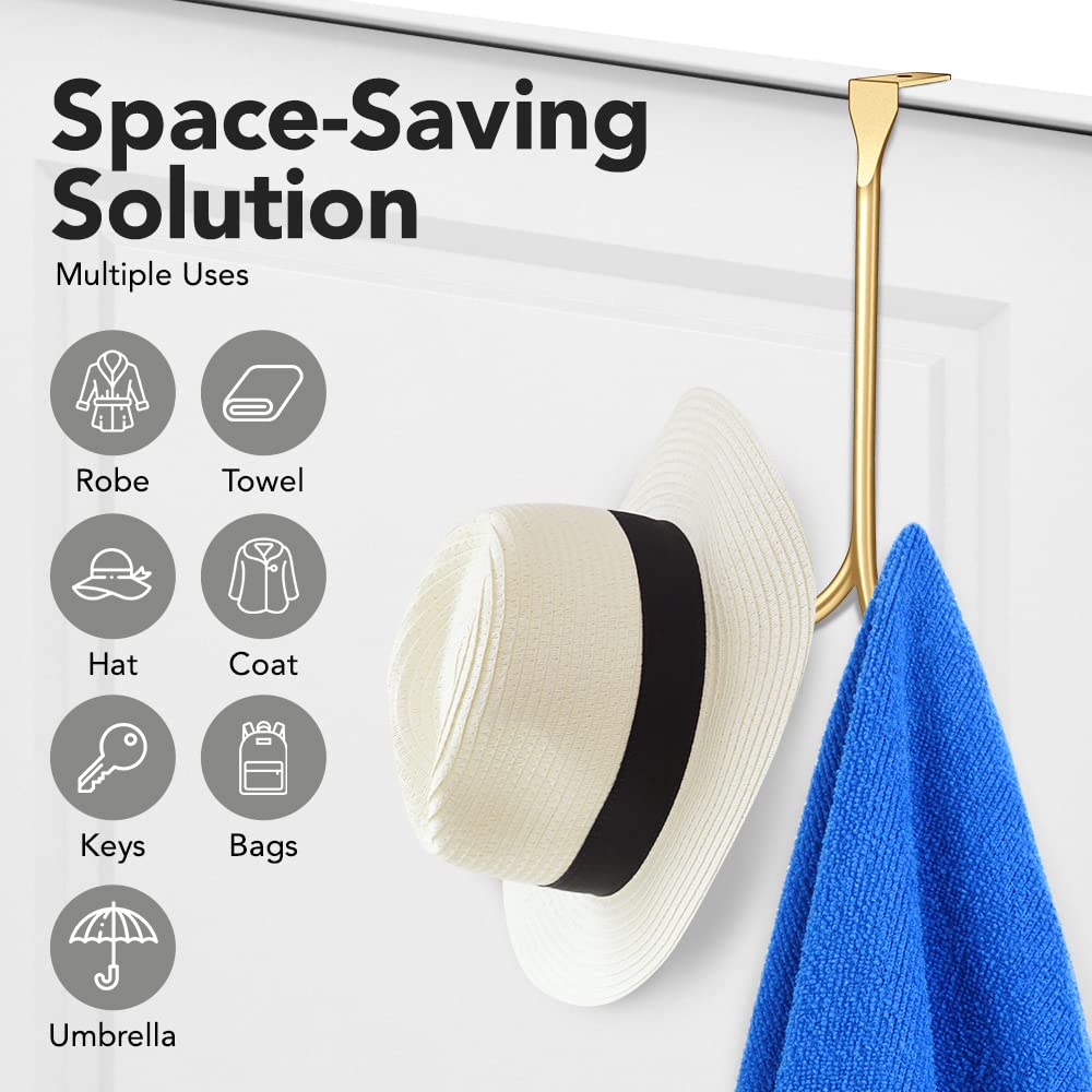 2-Pack Over The Door Hooks - with 2 Hang Heads & Snug Fit Pads Heavy Duty Hook for Hanging Coats, Towels, Caps & Robes - Elegant Matt Finish - No Drill Hanger Organizer - Black