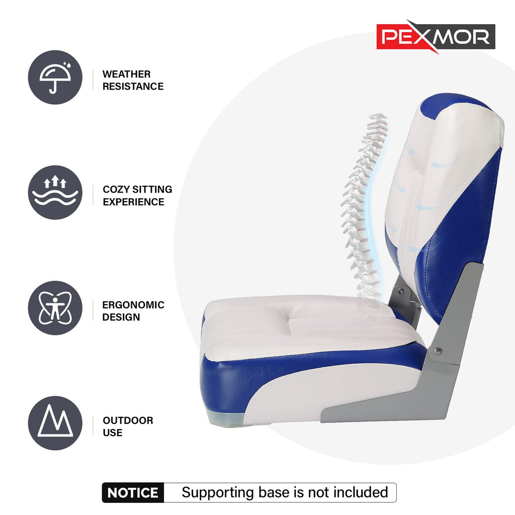 PEXMOR Boat Seats, Low/High Back, Folding, Waterproof, Captain Seat, 2 Packs (High Back-Blue & White)