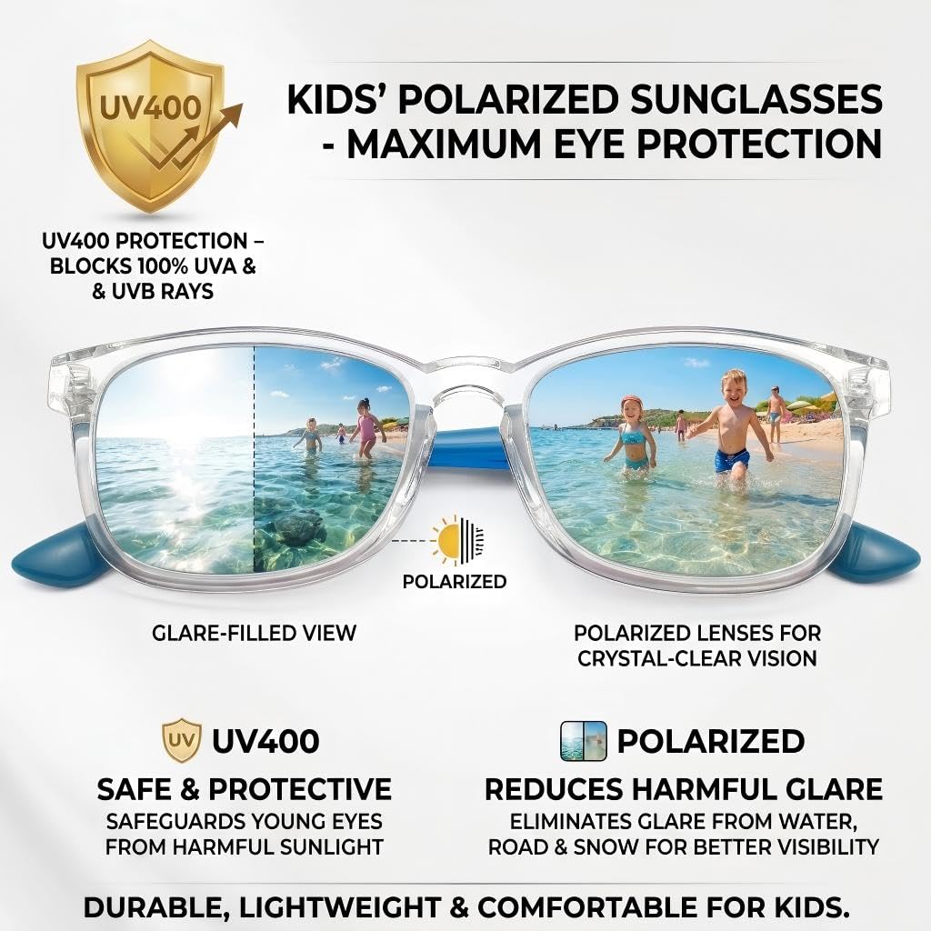 COASION Polarized Kids Sunglasses UV 400 Protection for Girls Boys Classic Retro Style Toddler Shades Age 3-12