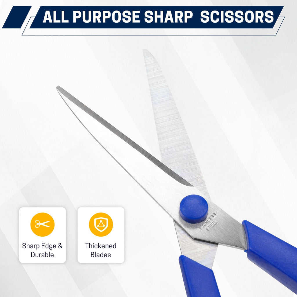 BURVAGY 8" 12 Pack All Purpose Heavy Duty Scissors- Comfort-Grip Sharp Scissors for Office School Sewing Fabric Craft High/Middle School Student Teacher Scissor, Right/Left Hand