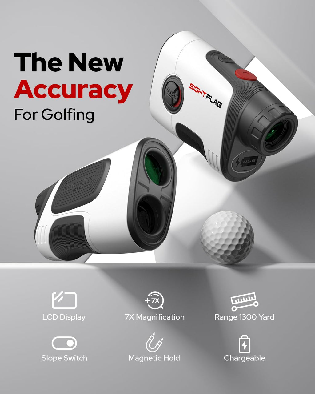 GF2-Golf Rangefinder with Slope and Pin Flagpole Lock Vibration, 1300 Yards Range Finder, External Slope Switch